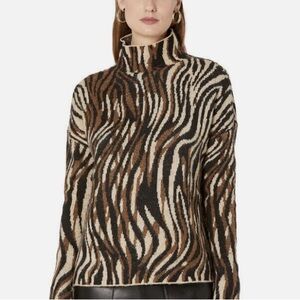 Elliott Lauren Sweater XS Call Of The Wild Mock Neck Jacquard Zebra Wool Blend